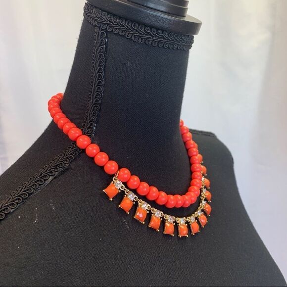 Banana republic blood orange beaded rhinestone layered statement necklace - Picture 4 of 11